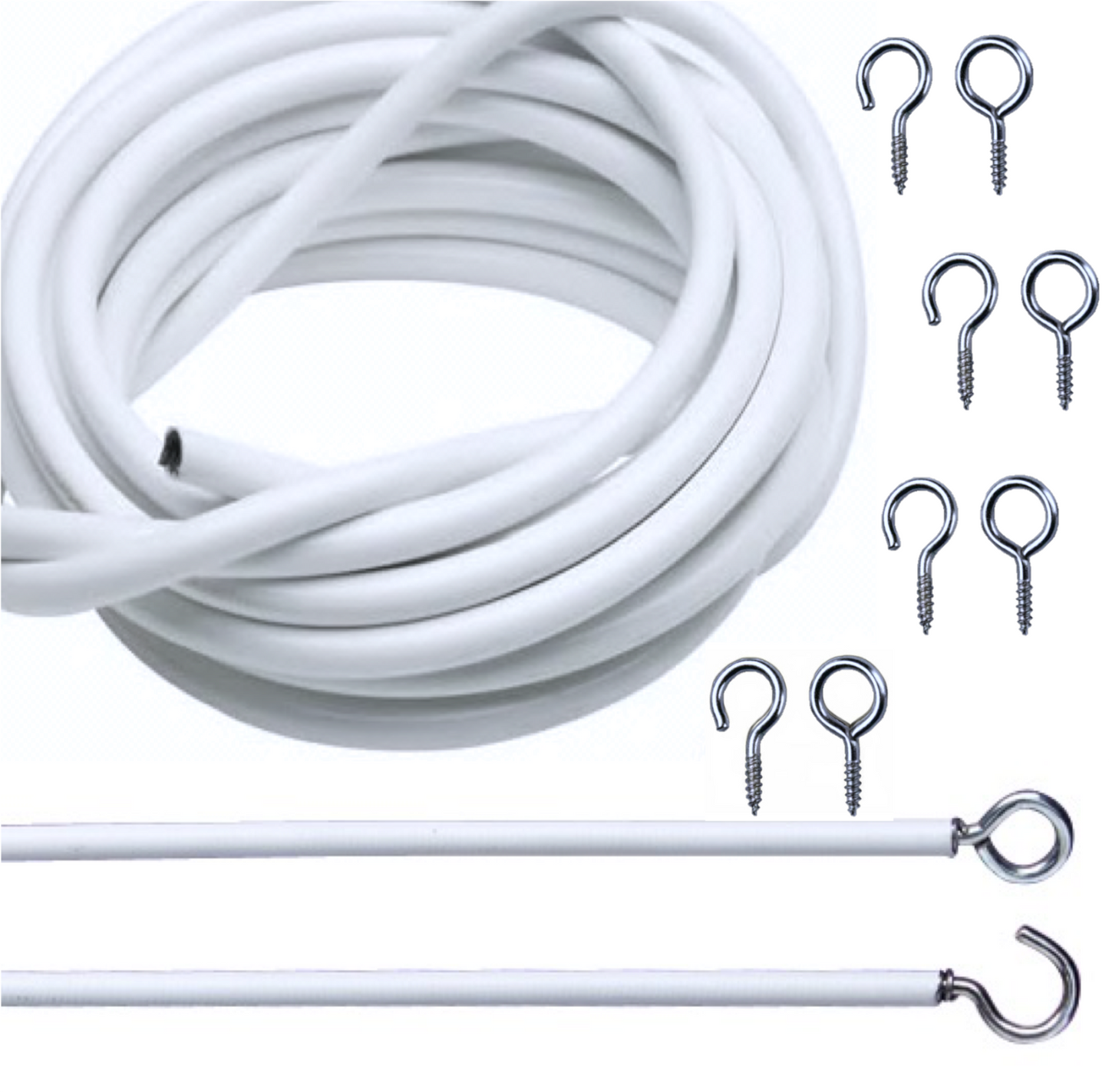 🔥White Net Curtain Wire Cord Cable with Hooks and Eyes Fittings Window Door DIY