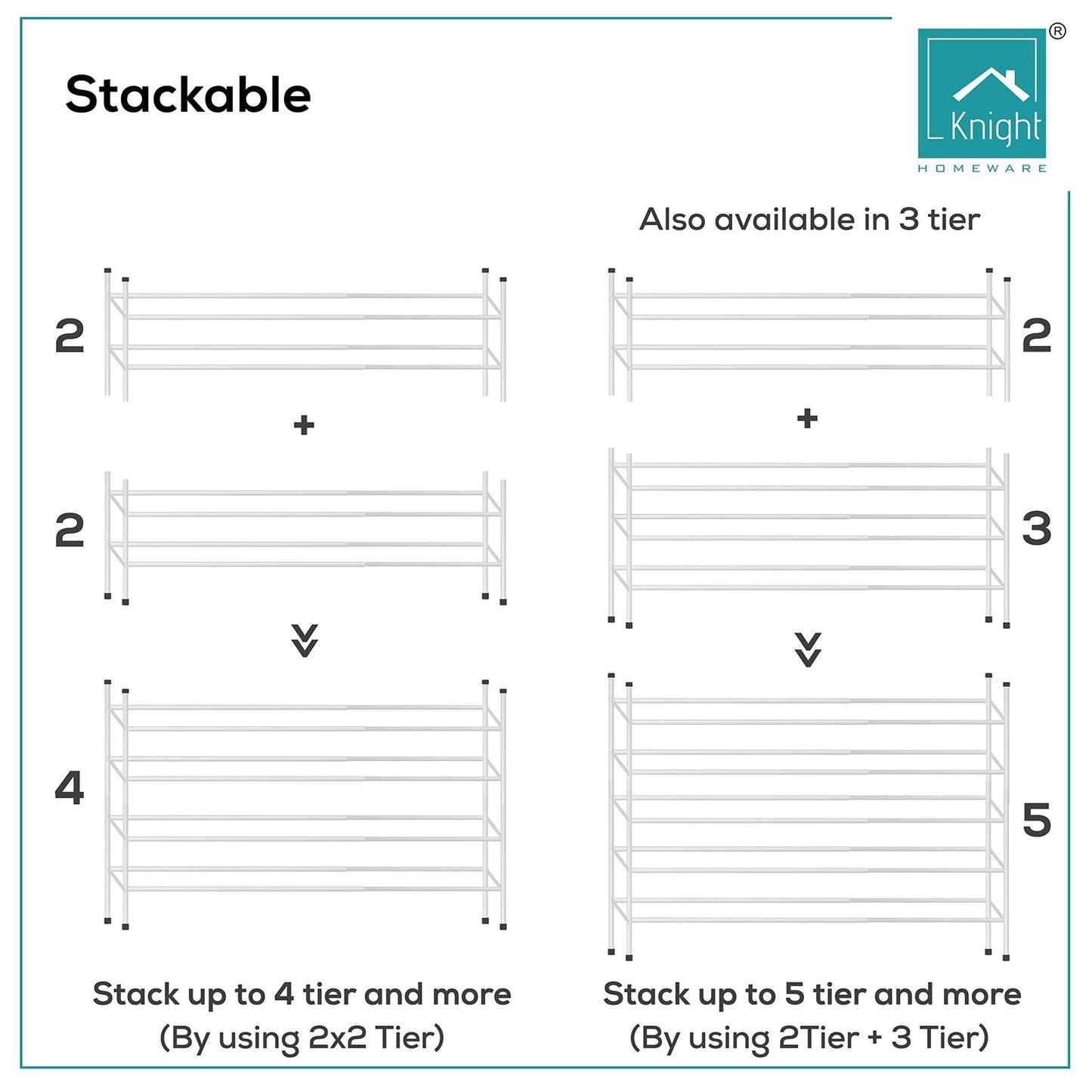 2 Tier Chrome Shoe Rack - Stackable & Expandable Organiser