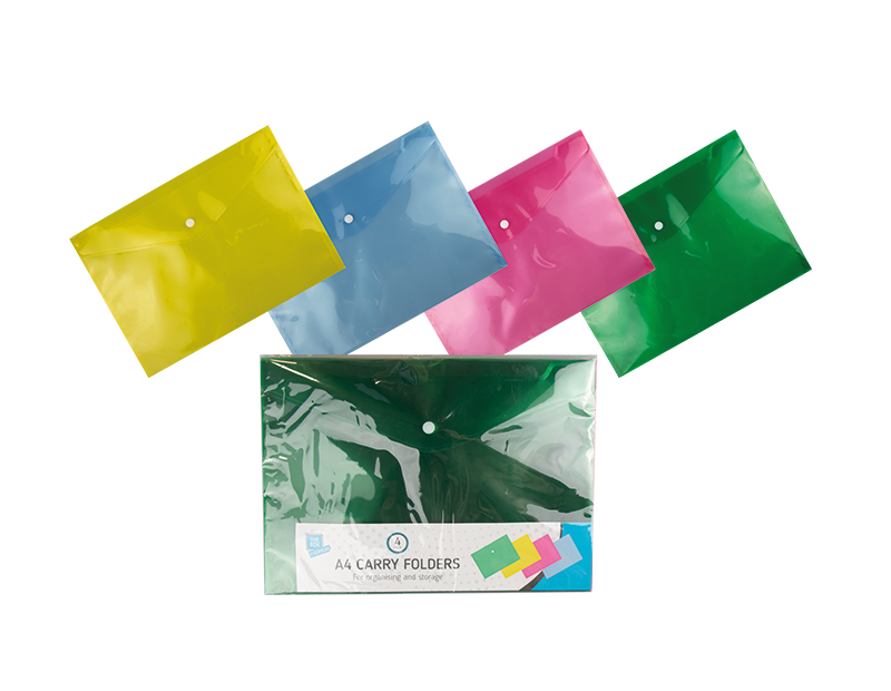 4x A4 Document Wallets Press Button Files Folders