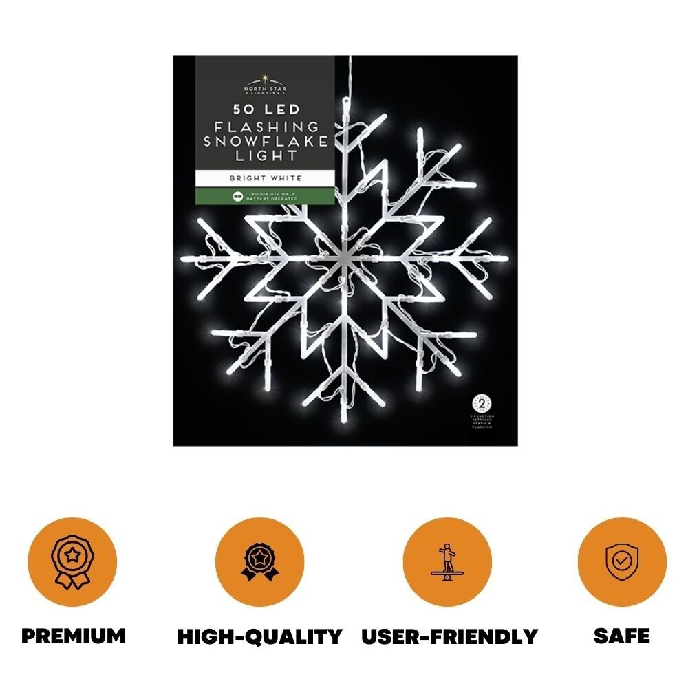 50 LED Snowflake String Lights Christmas Window Light Curtain Fairy Star Decor - ZYBUX