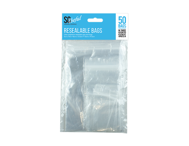 Clear Poly Resealable Grip Seal Bags – Small, Medium, Large