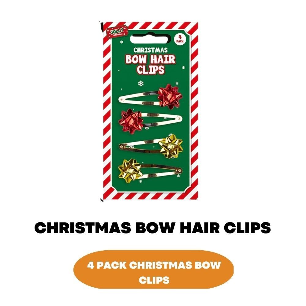 4x Christmas Snap Bow Hair Clips Slide Xmas Girl Hairpin Headwear Accessories - ZYBUX