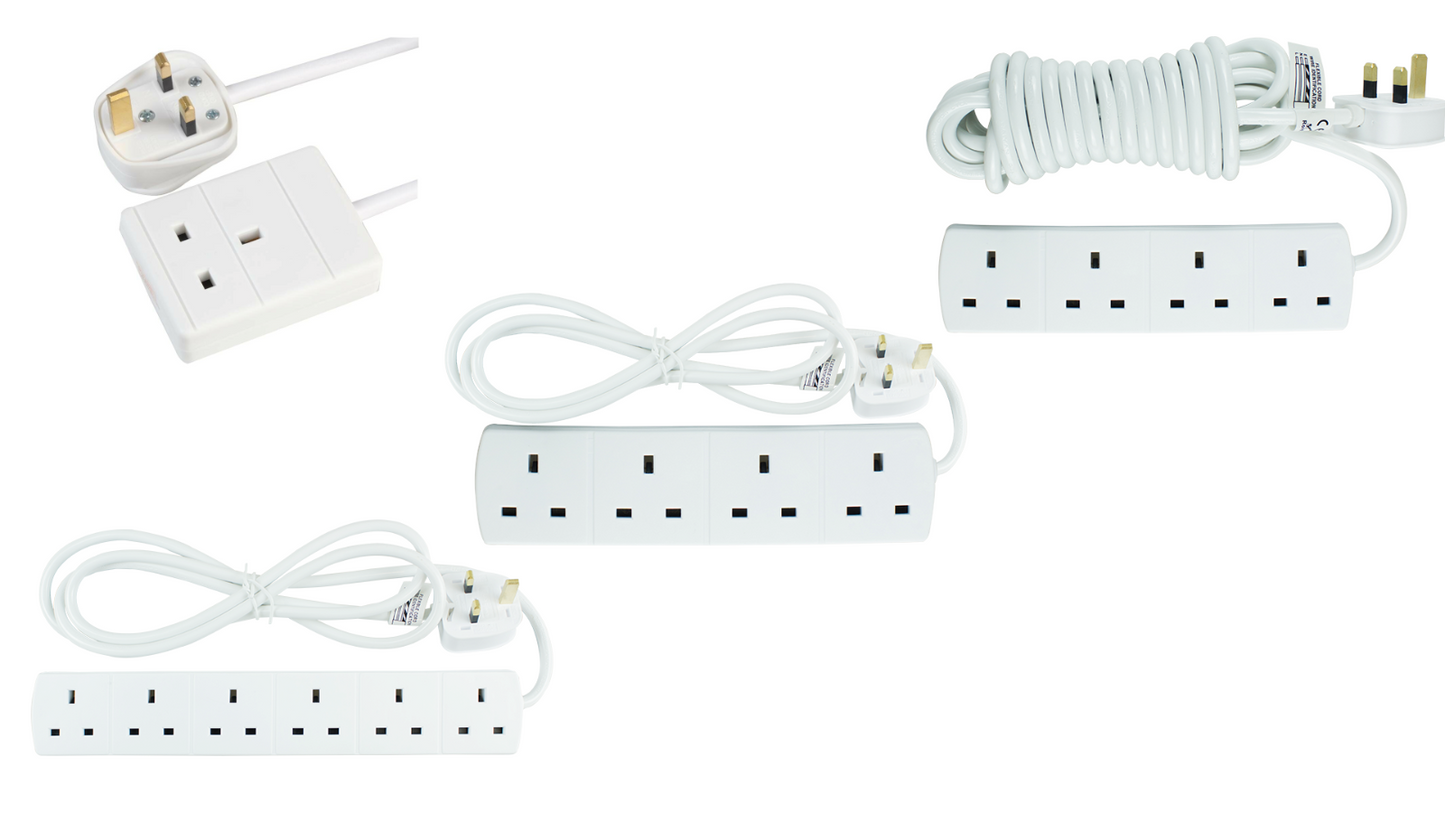 Multi Socket Extension Lead Cable with 1 to 10 Gang Electric Mains Power