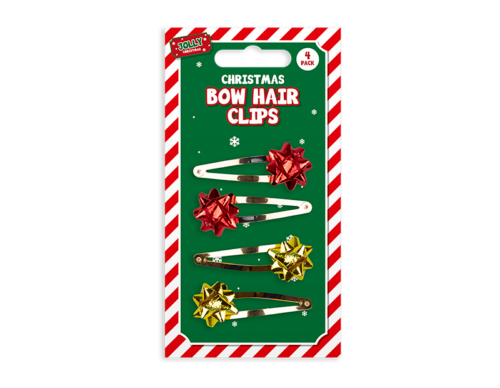 4x Christmas Snap Bow Hair Clips Slide Xmas Girl Hairpin Headwear Accessories - ZYBUX