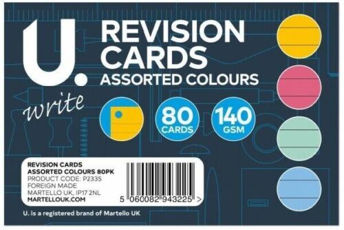 Pack of 80 Record Cards Ruled 6" x 4" Assorted Colours - Revision Index Cards