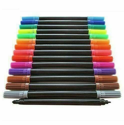 12 Double Ended Felt Tip Pens Dual Thick Thinner Adult Kids Colouring Therapy