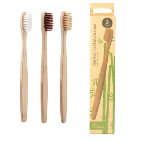3 Pack Eco Friendly Bamboo Toothbrush Natural Biodegradable Wood Medium Bristles