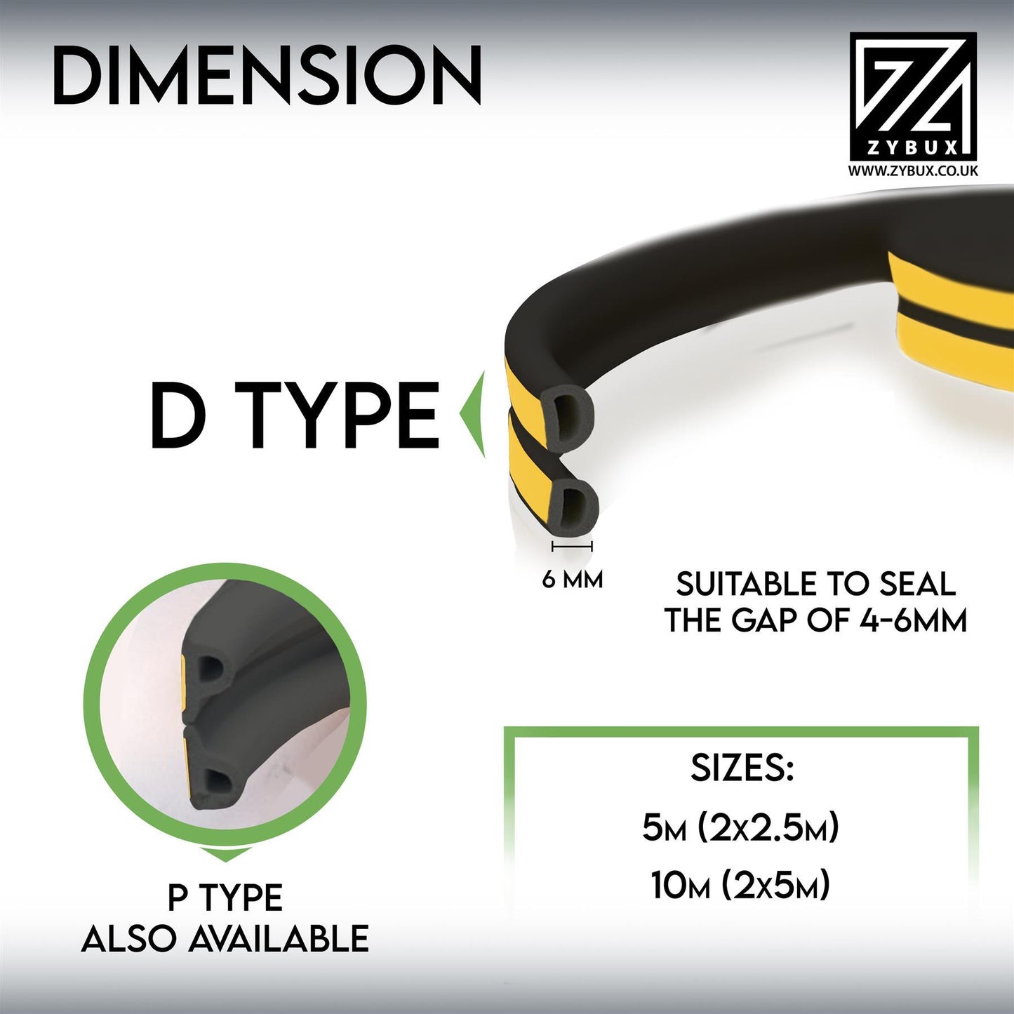 ZYBUX - EPDM Window & Door Draught Excluder Weatherstrip - ZYBUX