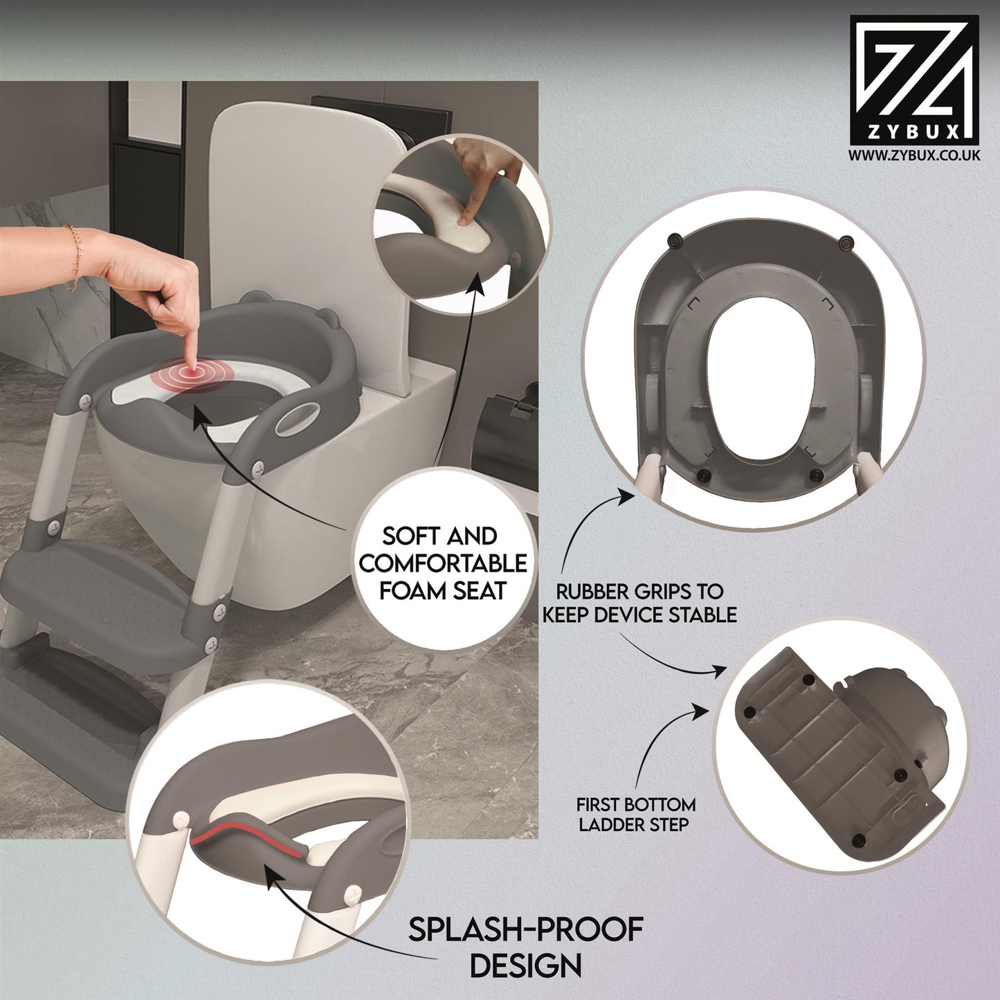 ZYBUX - Adjustable Potty Toilet Seat Baby Toddler with Durable Anti-Skid Kid Toilet Trainer with Step Stool and Ladder for Boys and Girls | Suitable for Toilets 38 - 42 cm Capacity up to 70 kg - ZYBUX