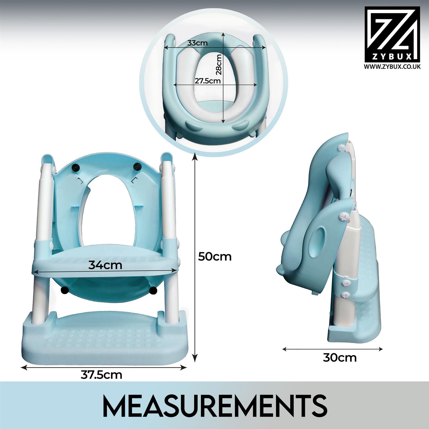 ZYBUX - Adjustable Potty Toilet Seat Baby Toddler with Durable Anti-Skid Kid Toilet Trainer with Step Stool and Ladder for Boys and Girls | Suitable for Toilets 38 - 42 cm Capacity up to 70 kg - ZYBUX