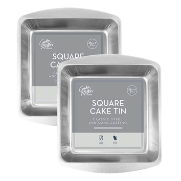 Square Round Cake Tins Baking Set of 2 Non Stick Bake Trays Wedding Tier - ZYBUX
