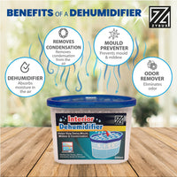 ZYBUX - 5 x Interior Dehumidifier 500ml - for Effective Reduction of Condensation, Mildew and Damp from cupboards, wardrobes, bathrooms, caravans, Boats and Vehicles. - ZYBUX