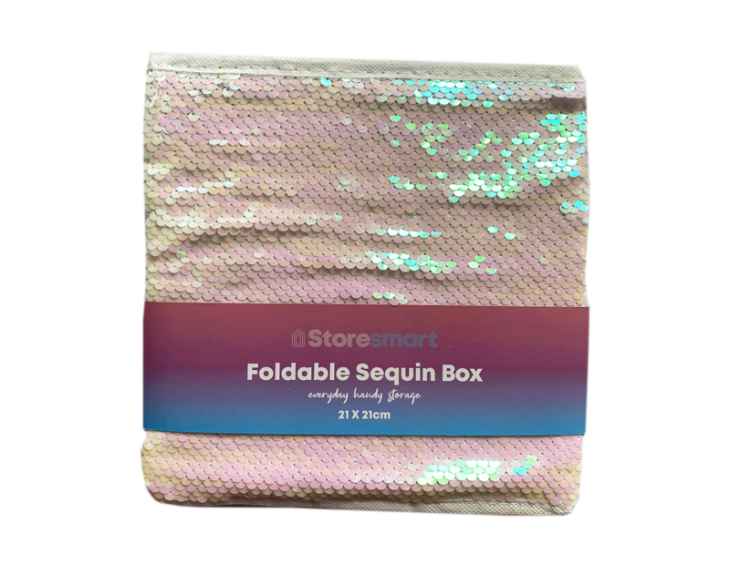 2 x Sequined Foldable Storage Box Collapsible Fabric Cubes Kids Toys Home UK - ZYBUX