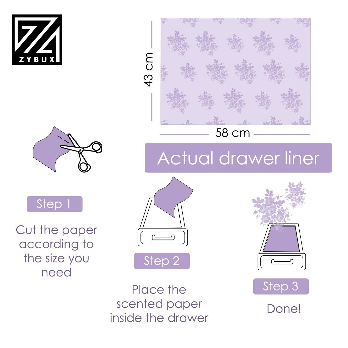 Scented Draw Liners 4 Pack Ocean Breeze, Jasmine, Wild Rose, Lavender 43x58cm - ZYBUX