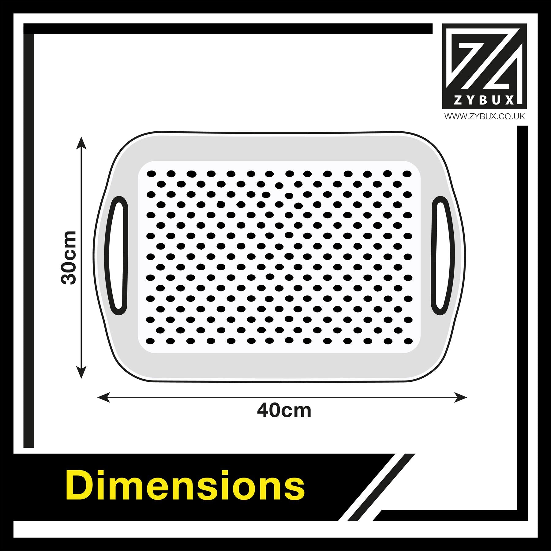 ZYBUX - 2 x Set of Anti-Slip Rectangular Non-Slip Top and Bottom Plastic Dinner/Drinks Serving Tray with High Grip Rubber Surface, Easy Grip Handles, Black & White - ZYBUX