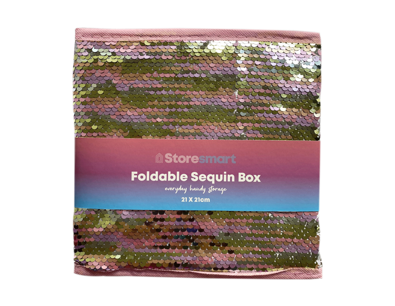 2 x Sequined Foldable Storage Box Collapsible Fabric Cubes Kids Toys Home UK - ZYBUX