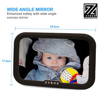 ZYBUX - Back Seat Baby Mirror Peace of Mind to Keep an Eye on Baby in a Rear Facing Child seat - Premium Black Frame - Safest Shatterproof[UPGRADED] - ZYBUX