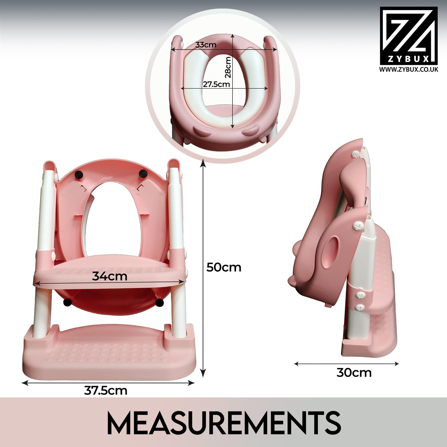 ZYBUX - Adjustable Potty Toilet Seat Baby Toddler with Durable Anti-Skid Kid Toilet Trainer with Step Stool and Ladder for Boys and Girls | Suitable for Toilets 38 - 42 cm Capacity up to 70 kg - ZYBUX