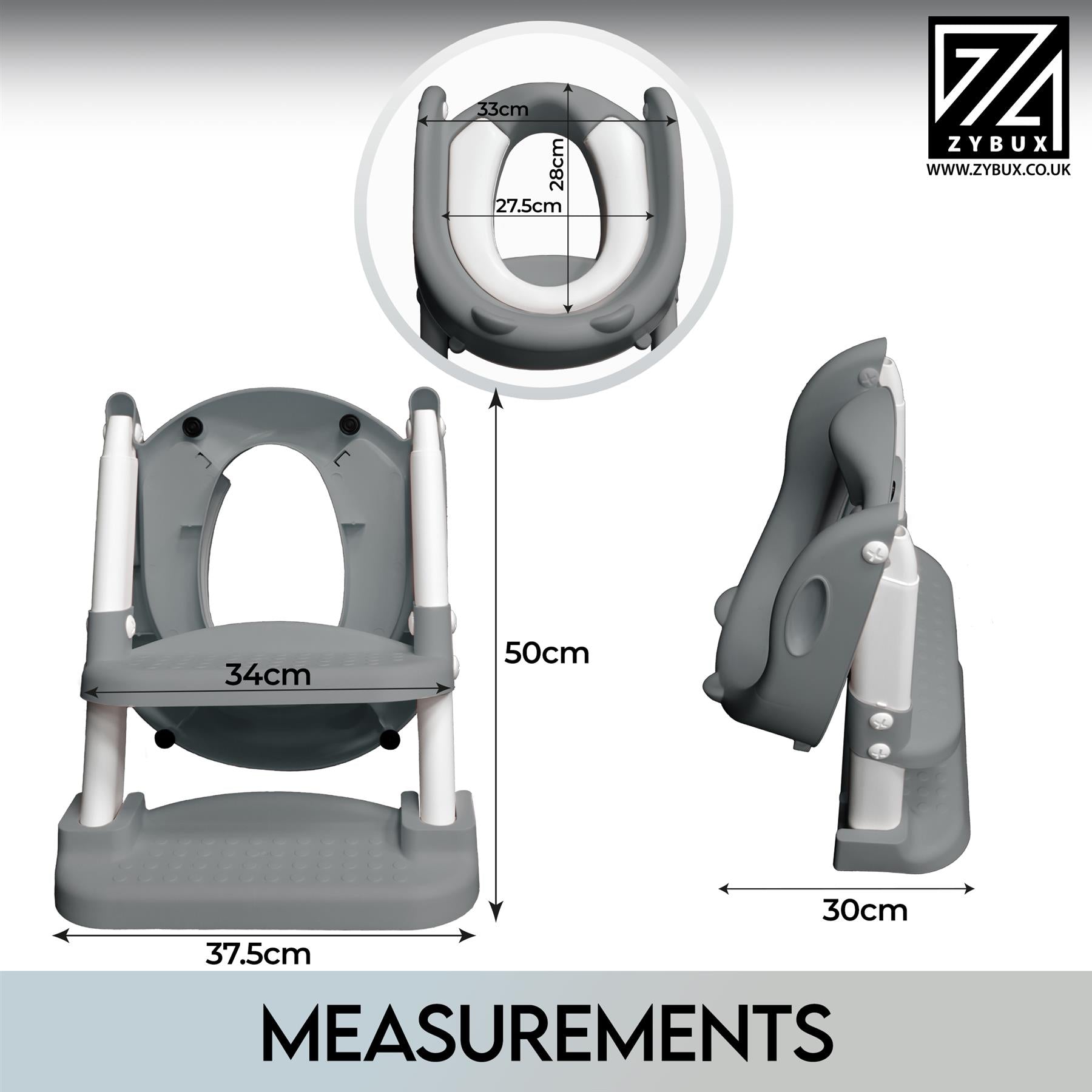 ZYBUX - Adjustable Potty Toilet Seat Baby Toddler with Durable Anti-Skid Kid Toilet Trainer with Step Stool and Ladder for Boys and Girls | Suitable for Toilets 38 - 42 cm Capacity up to 70 kg - ZYBUX