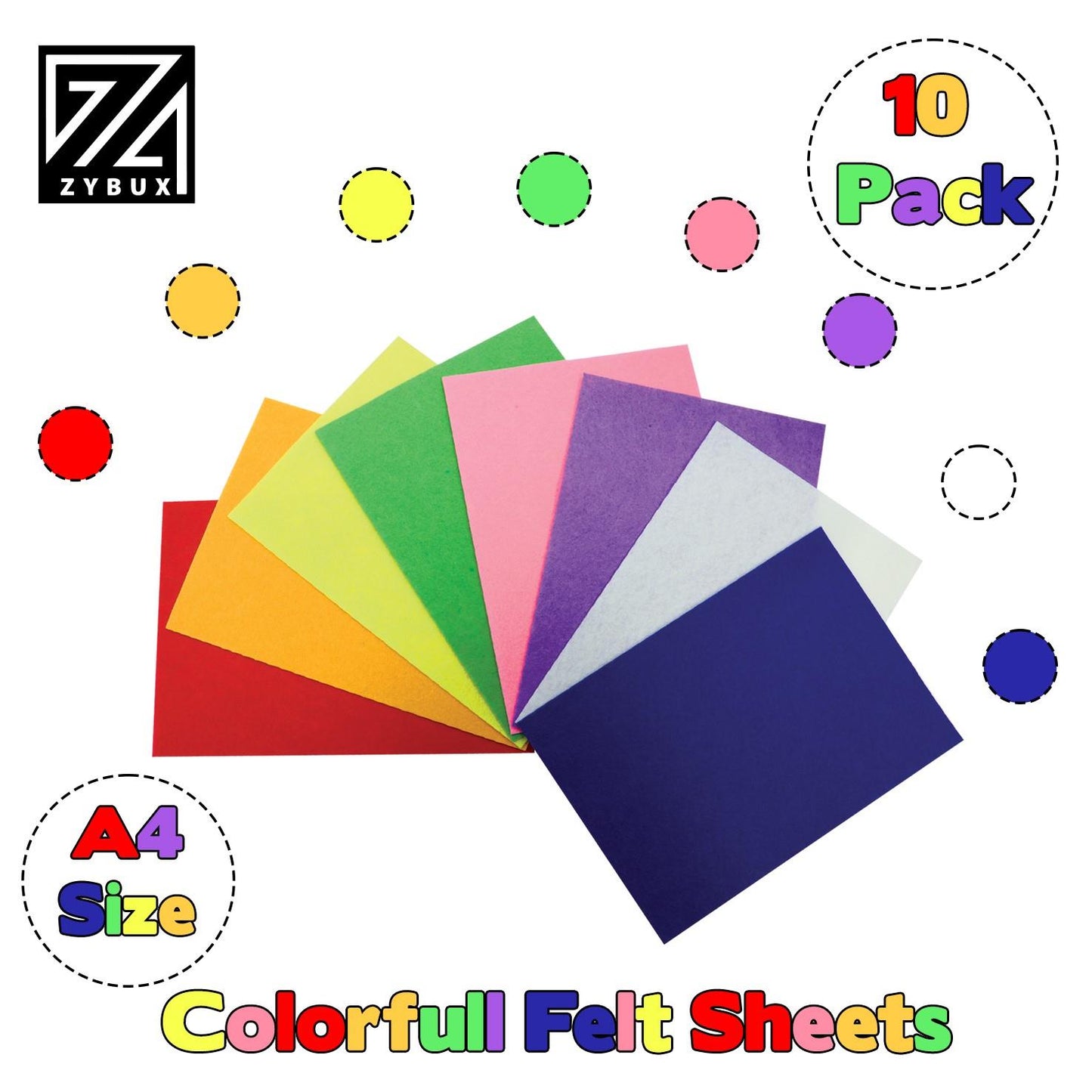 10 Pack Assorted A4 Felt Fabric Sheets for Arts and Crafts - ZYBUX