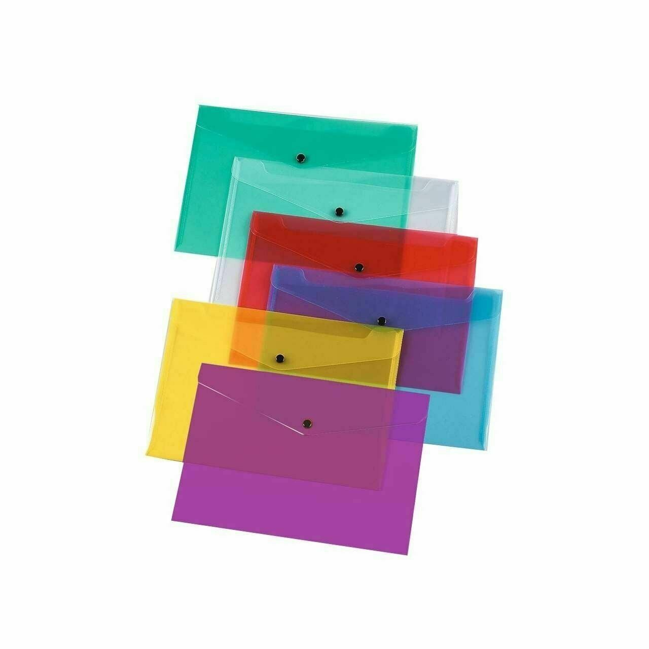 4 X A4 Plastic WALLETS Stud Document Wallet Files FOLDERS Filing School Office - ZYBUX