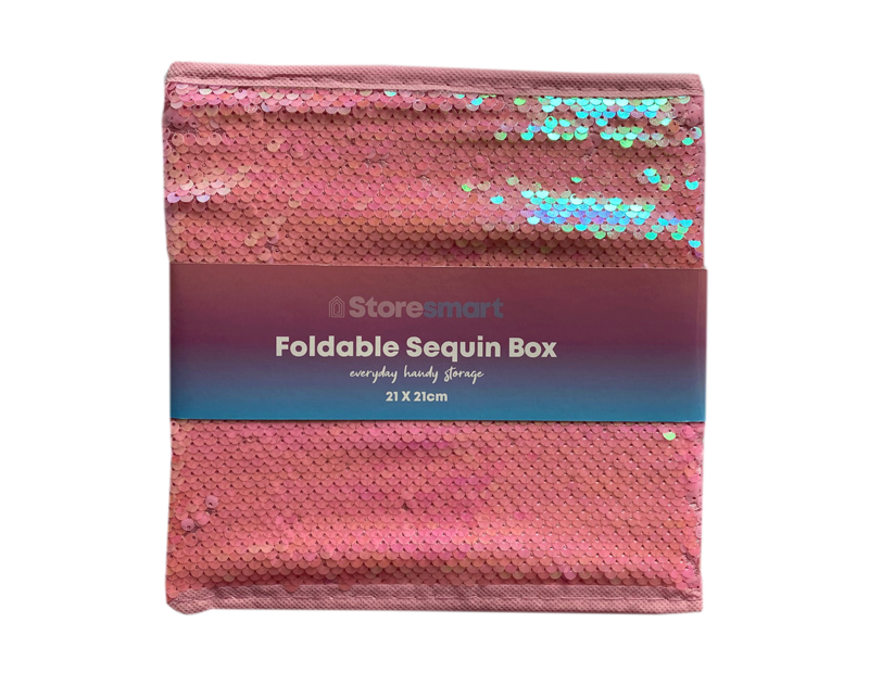 2 x Sequined Foldable Storage Box Collapsible Fabric Cubes Kids Toys Home UK - ZYBUX