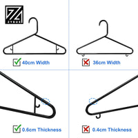 ZYBUX - 20 x Adult Coat Hangers Black Colour Extra Strong Plastic Clothes with Suit Trouser Bar (40cm Wide) - ZYBUX