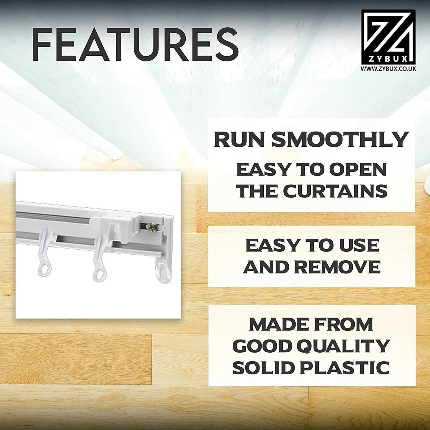 50 Nova Deluxe For Swish Curtain Hooks Runners White Curtain Track Rail Gliders - ZYBUX