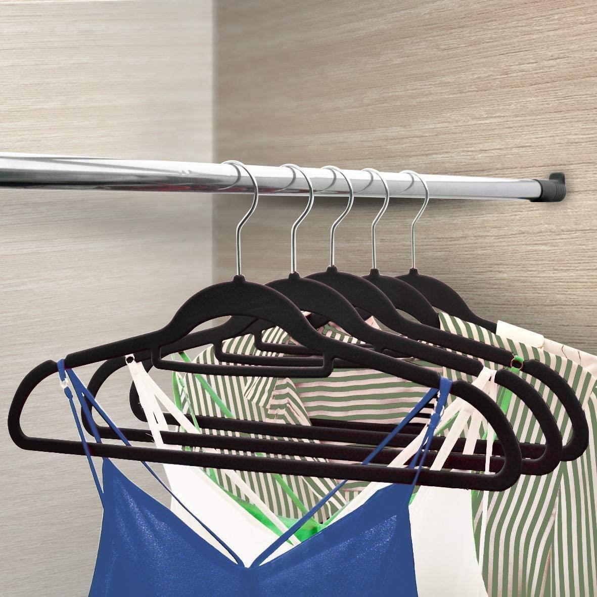 Black Velvet Hangers 120 Pcs Non Slip Flocked Coat Clothes Space Saving Hangers - ZYBUX