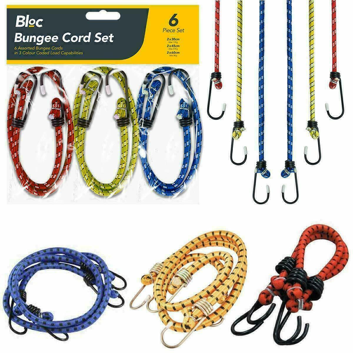 6 X Bungee Cords Set Tie Car Luggage Elasticated Hook Bike Straps Rope Load HOOK - ZYBUX