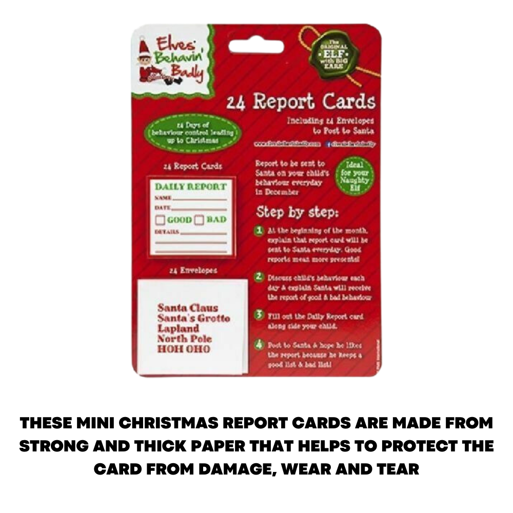 24x Mini Christmas Report Card Children Elf Behavin Badly Xmas Cards Envelopes - ZYBUX