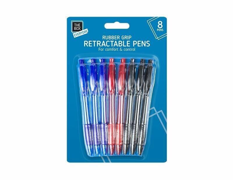 Soft Rubber Grip Pens Retractable Ballpoint Pen Black Blue Red Office School, 8x - ZYBUX