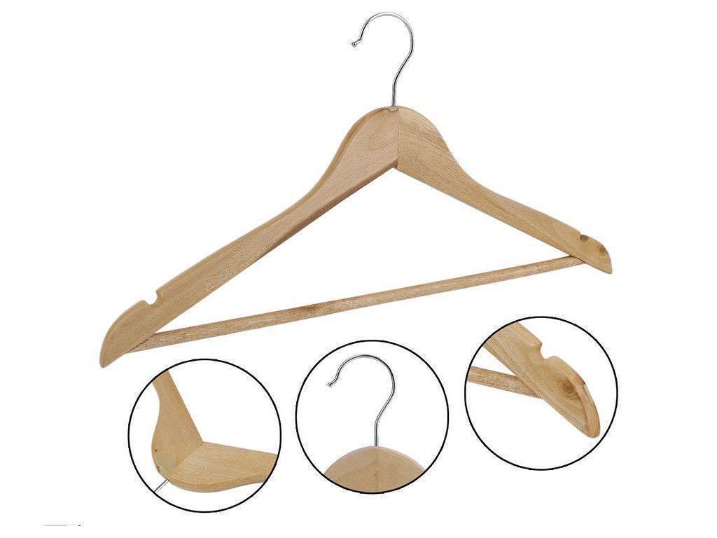 40x Suit Garments Clothes Wooden Coat Hanger Trouser Non-Slip Bar Set Space Save - ZYBUX