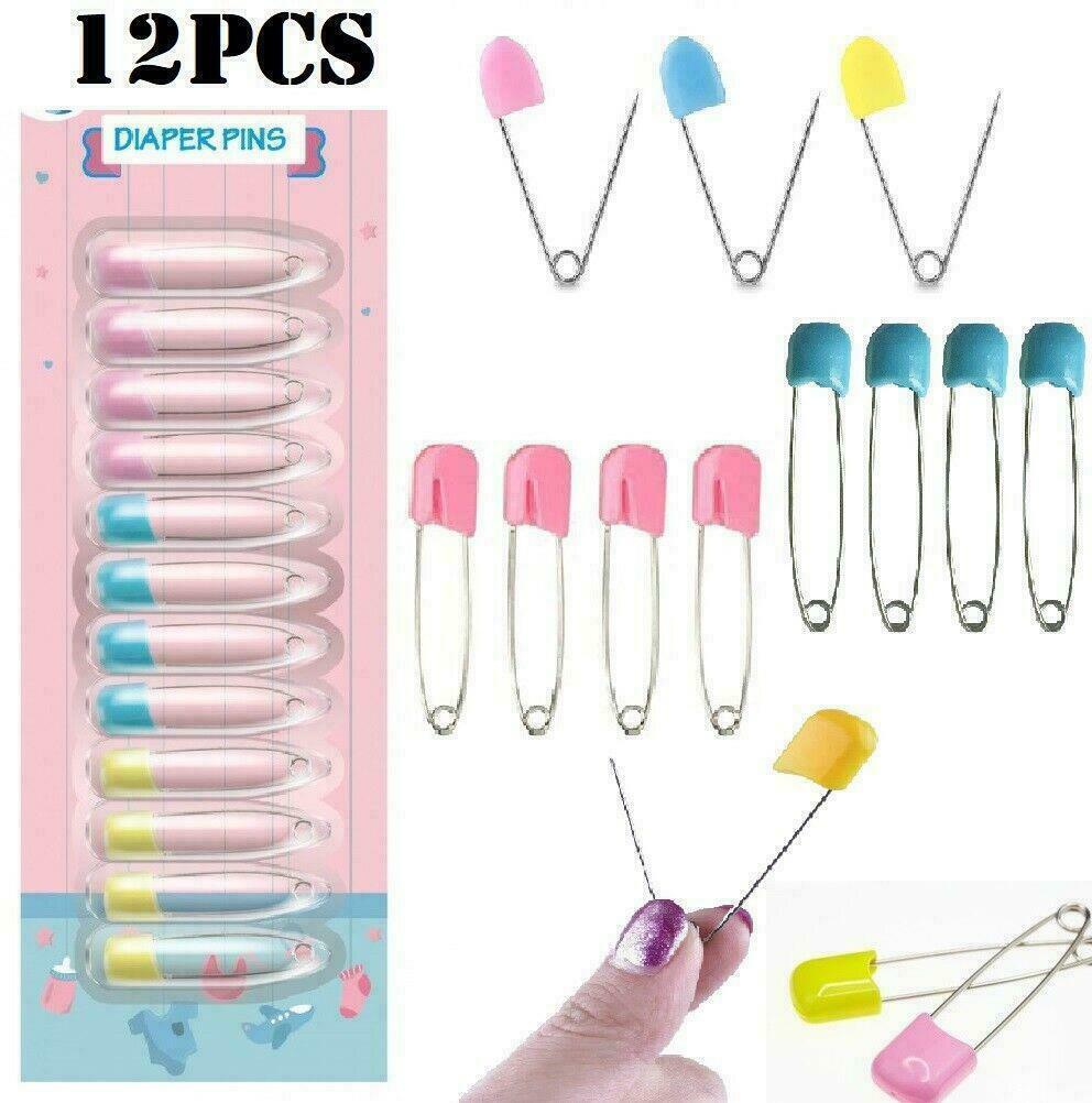 12 Nappy Diaper Safety Pins Fasteners Large Colours Heads Sewing Dry Cleaning - ZYBUX