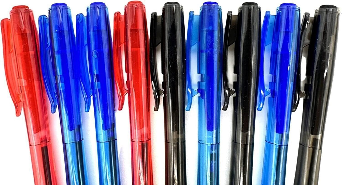 Soft Rubber Grip Pens Retractable Ballpoint Pen Black Blue Red Office School, 8x - ZYBUX