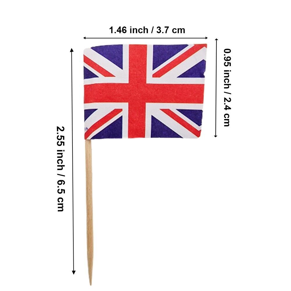50x Union Jack UK Flag Picks Cupcake Topper Food Flags Cocktail Party Stick Pick - ZYBUX