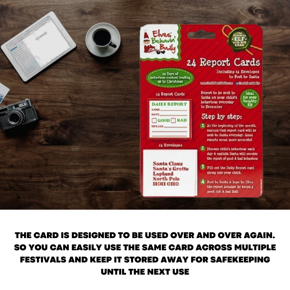 24x Mini Christmas Report Card Children Elf Behavin Badly Xmas Cards Envelopes - ZYBUX