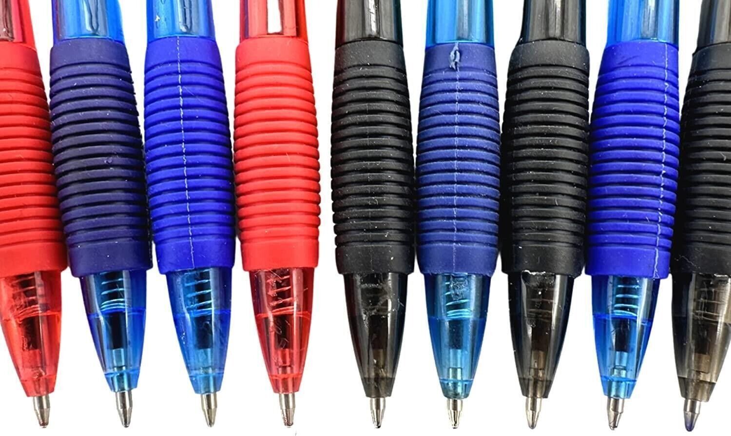 Soft Rubber Grip Pens Retractable Ballpoint Pen Black Blue Red Office School, 8x - ZYBUX