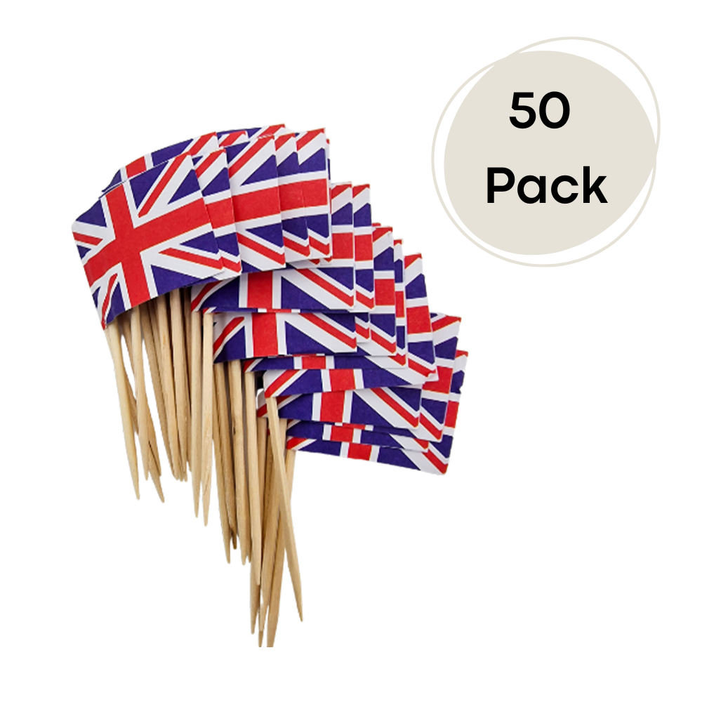 50x Union Jack UK Flag Picks Cupcake Topper Food Flags Cocktail Party Stick Pick - ZYBUX