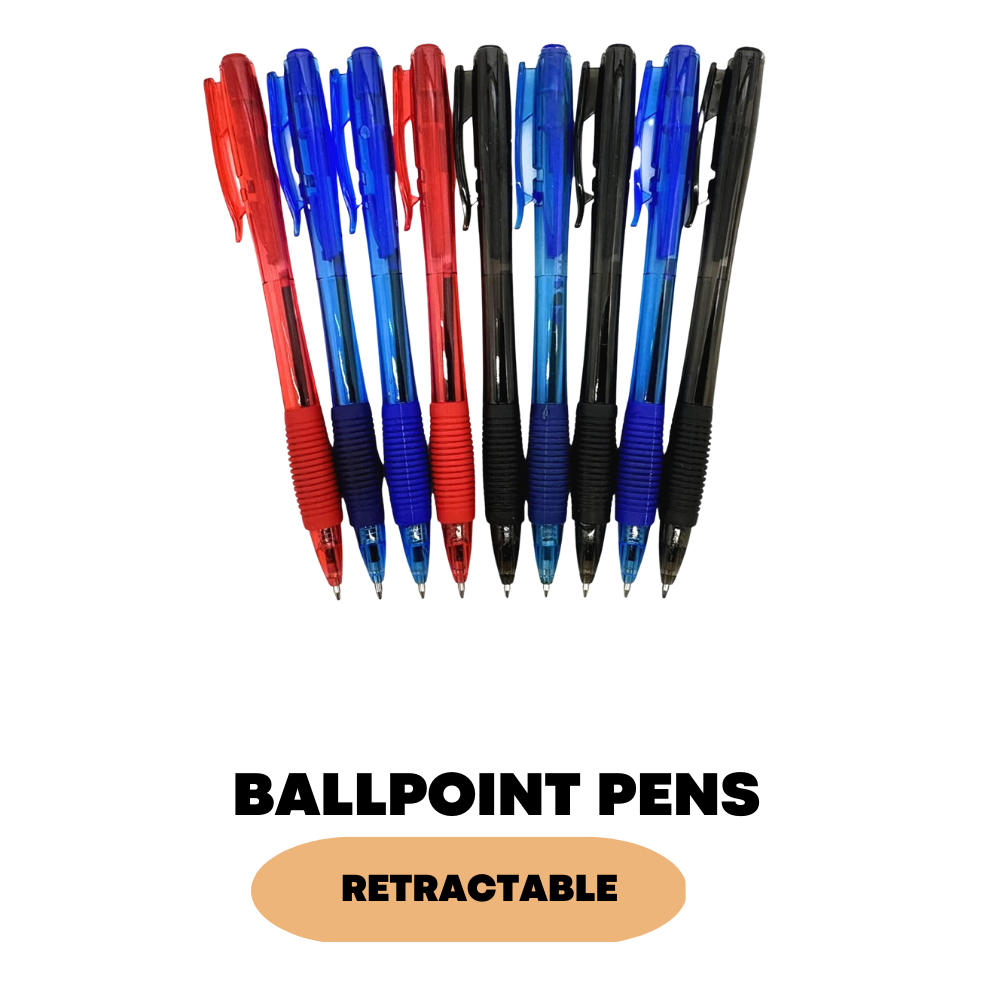 Soft Rubber Grip Pens Retractable Ballpoint Pen Black Blue Red Office School, 8x - ZYBUX