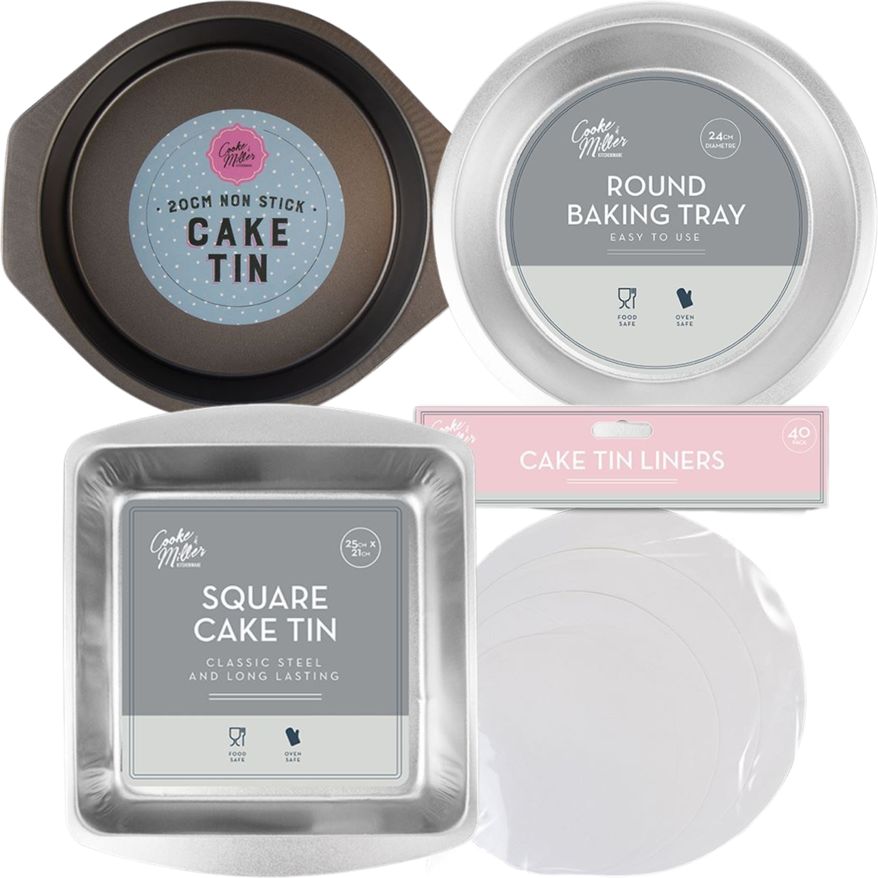 Square Round Cake Tins Baking Set of 2 Non Stick Bake Trays Wedding Tier - ZYBUX
