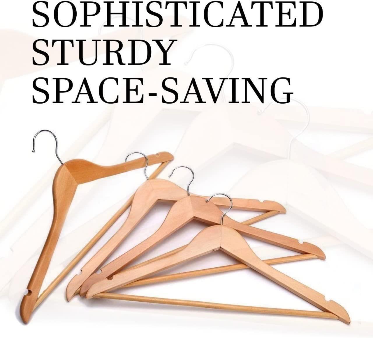 40x Suit Garments Clothes Wooden Coat Hanger Trouser Non-Slip Bar Set Space Save - ZYBUX