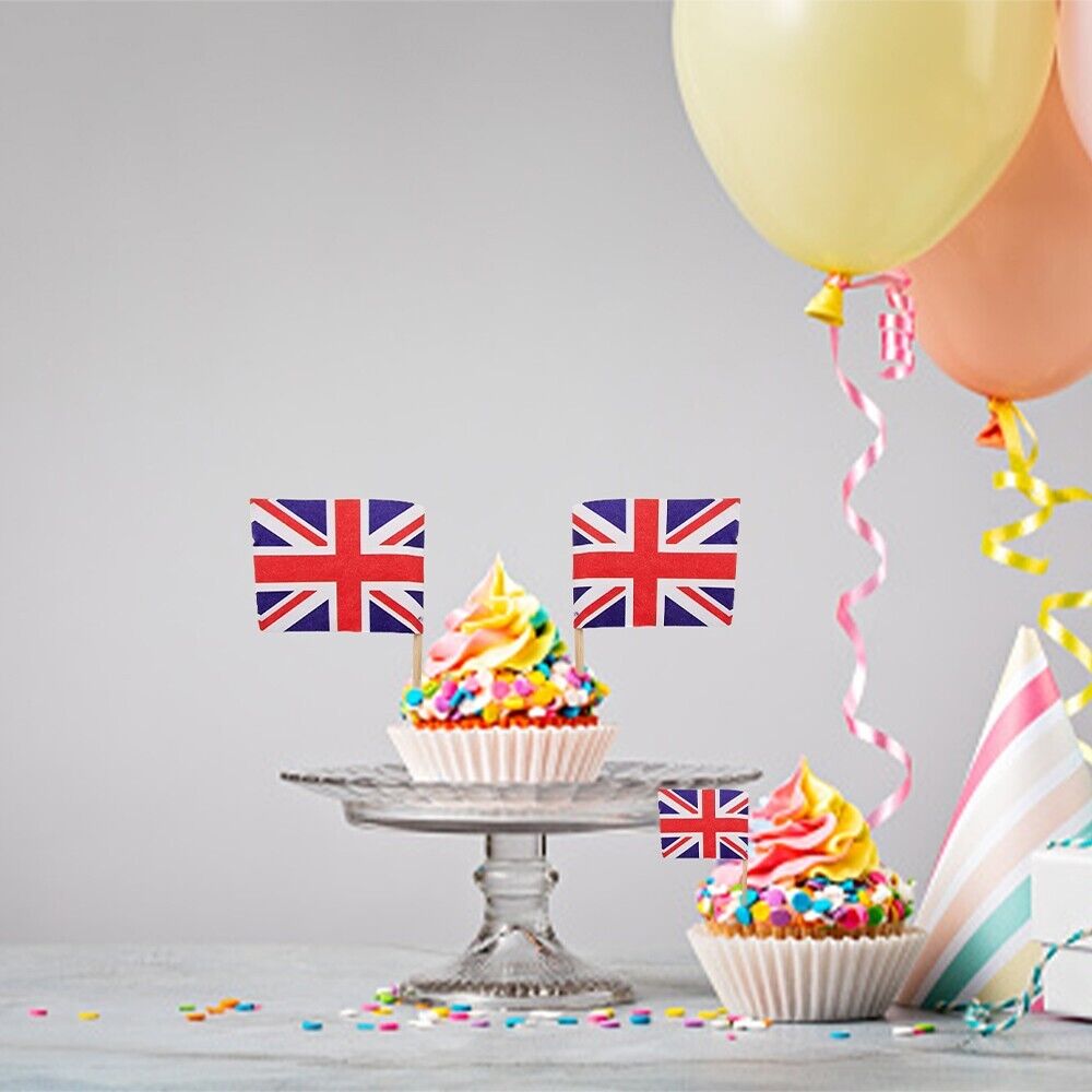 50x Union Jack UK Flag Picks Cupcake Topper Food Flags Cocktail Party Stick Pick - ZYBUX