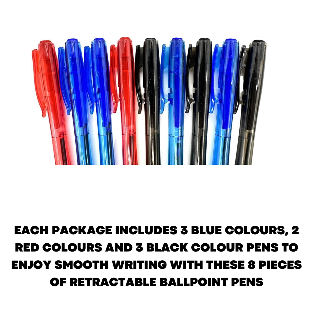 Soft Rubber Grip Pens Retractable Ballpoint Pen Black Blue Red Office School, 8x - ZYBUX