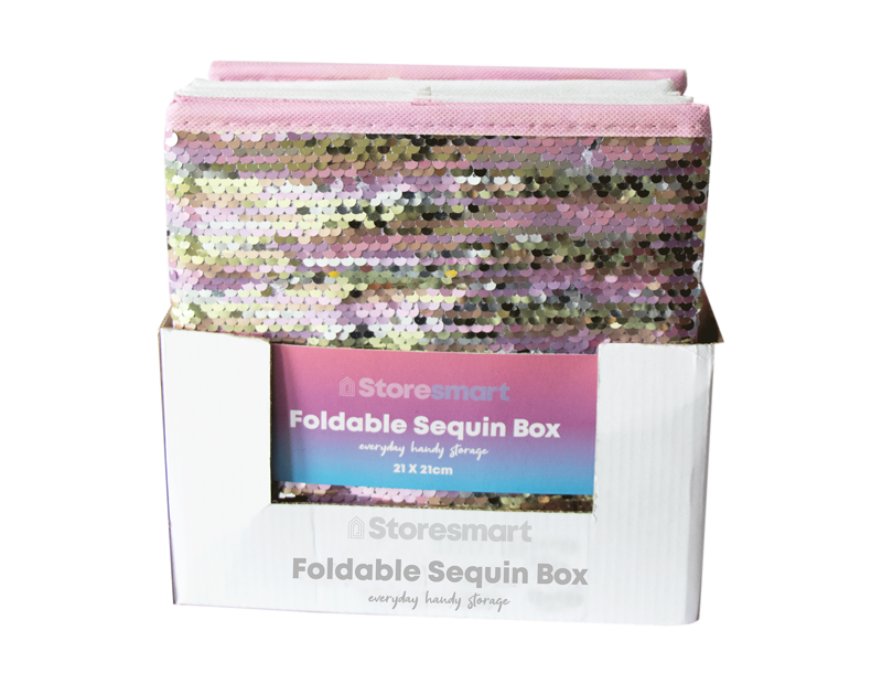 2 x Sequined Foldable Storage Box Collapsible Fabric Cubes Kids Toys Home UK - ZYBUX