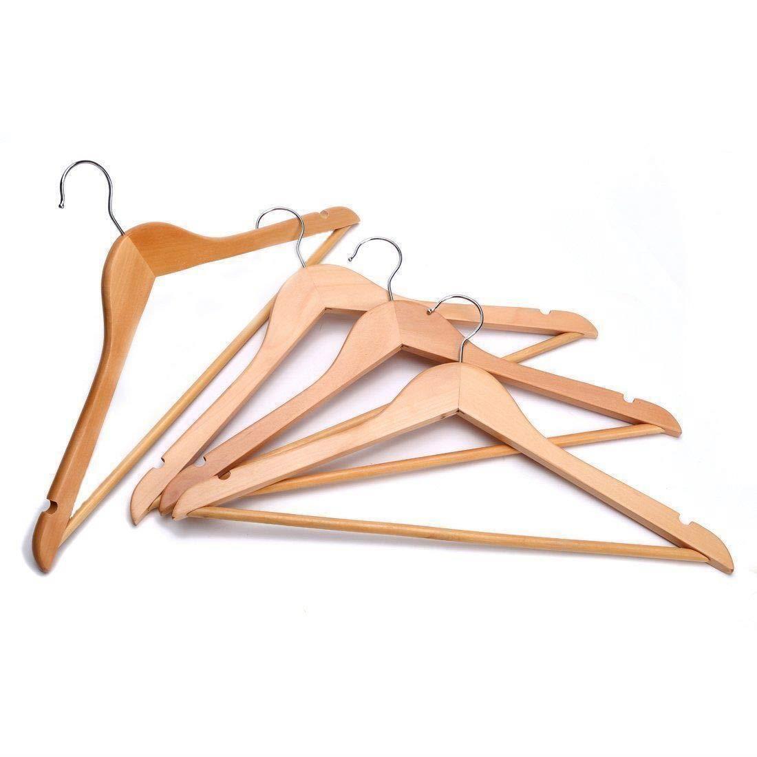40x Suit Garments Clothes Wooden Coat Hanger Trouser Non-Slip Bar Set Space Save - ZYBUX