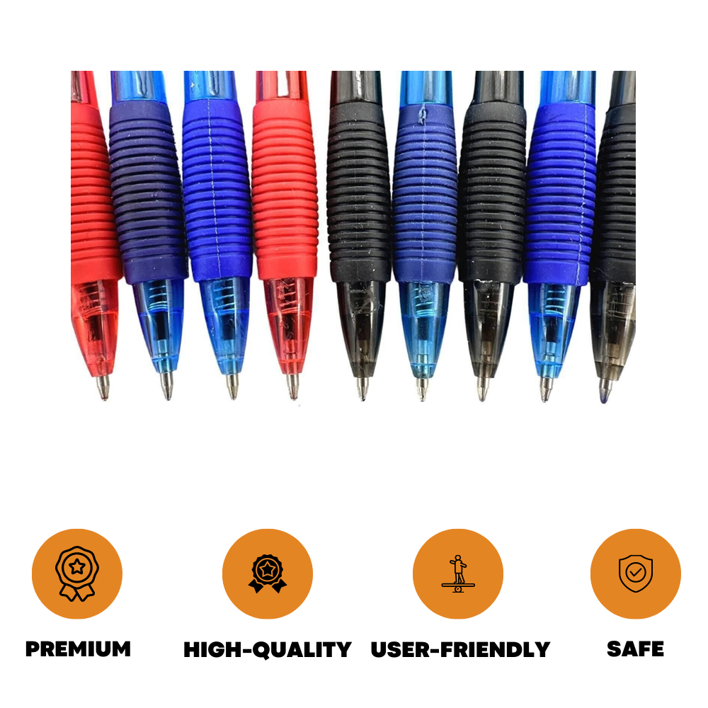 Soft Rubber Grip Pens Retractable Ballpoint Pen Black Blue Red Office School, 8x - ZYBUX
