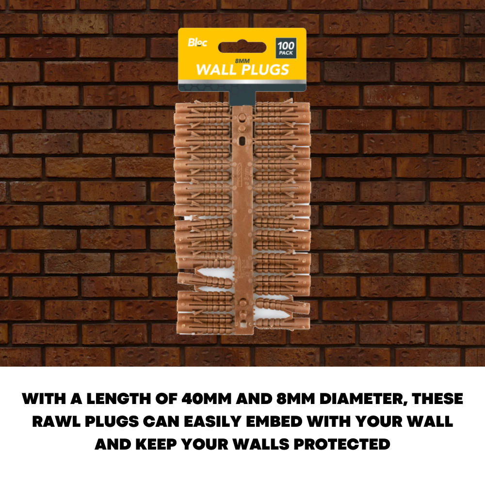 100x Wall Plugs Brown 8MM Assorted Rawl Plug DIY Trade Expansion for Brick Walls - ZYBUX