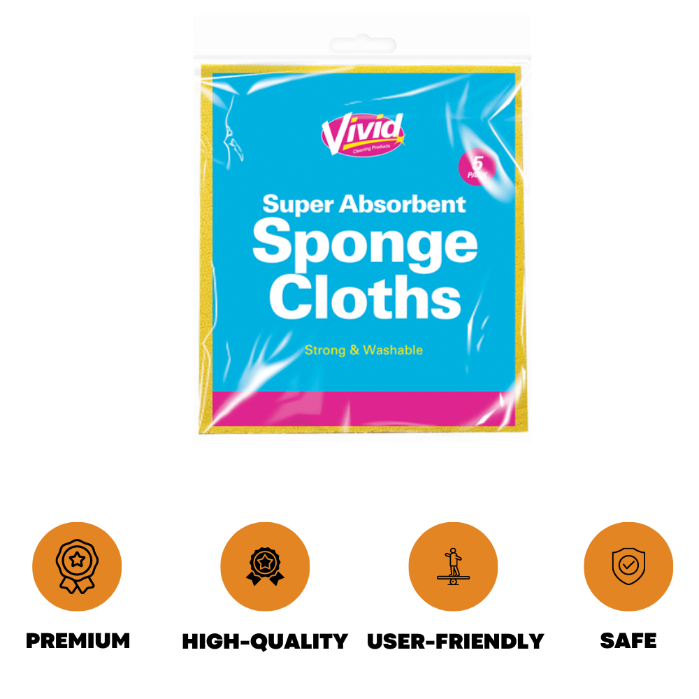 5x Sponge Cloths Absorbent Kitchen Surface Wipes Celulose Multi Purpose Sponges - ZYBUX