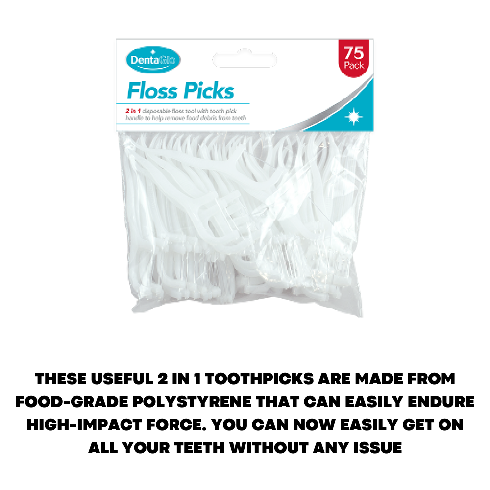 75x 2-in-1 Tooth Picks Dental Floss Sticks Teeth Plaque Remover Teeth Cleaner - ZYBUX